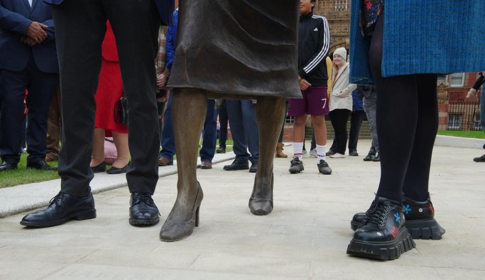 Jack Straw and Labour deputy leader Angela Rayner at the unveiling of a statue of former Blackburn MP Barbara Castle (Peter Byrne/PA) (PA Wire)