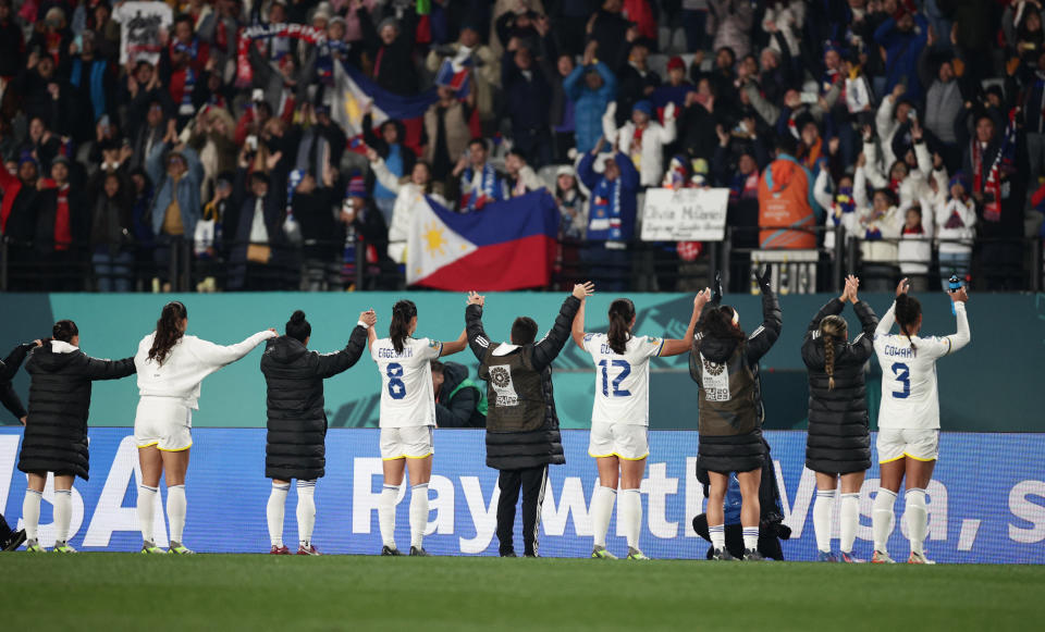 Soccer Football - FIFA Women&#x002019;s World Cup Australia and New Zealand 2023 - Group A - Norway v Philippines - Eden Park, Auckland, New Zealand - July 30, 2023 Philippines players look dejected after Philippines are knocked out of the World Cup REUTERS/David Rowland