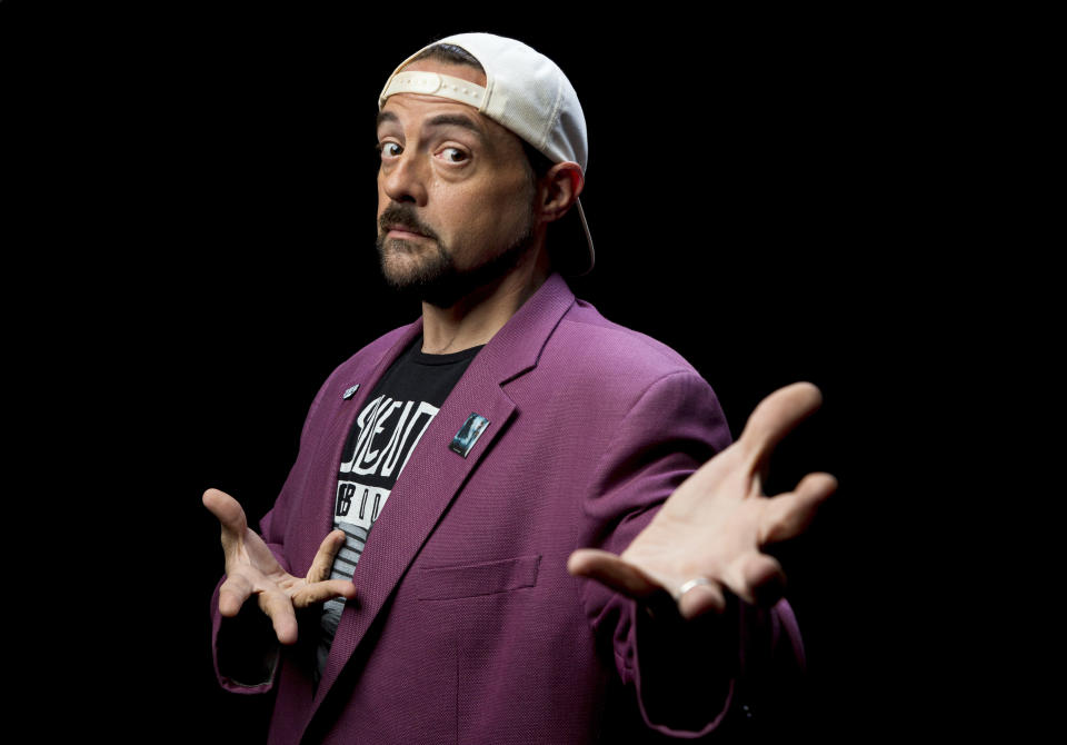 This Sept. 25, 2019 photo shows Kevin Smith posing during an interview in Los Angeles to promote his film "Jay and Silent Bob Reboot." (Photo by Willy Sanjuan/Invision/AP)