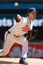 Minnesota Twins starting pitcher Joe Ryan throws to the Boston Red Sox in the first inning of a baseball game Sunday, May 5, 2024, in Minneapolis. (AP Photo/Bruce Kluckhohn)