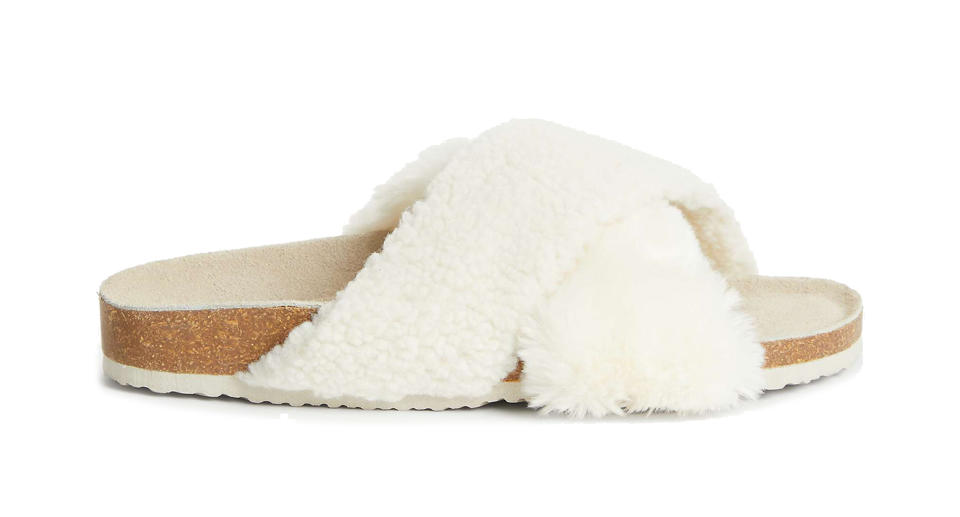 Cross Strap Faux Fur Mule Slippers