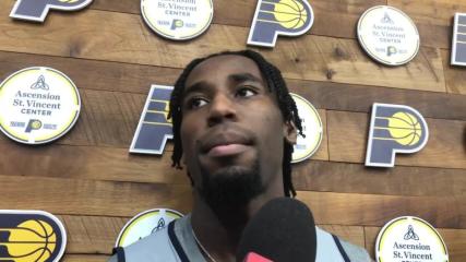 Pacers forward Aaron Nesmith discusses preparations for their series with the Bucks
