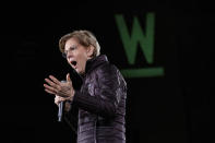 Democratic presidential candidate U.S. Sen. Elizabeth Warren, D-Mass.,speaks during a town hall, Friday, Feb. 21, 2020, in Las Vegas. (AP Photo/Matt York)