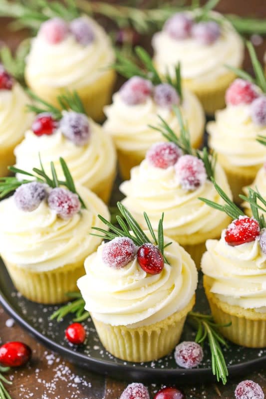 <p>Life Love and Sugar</p><p>These <strong>Sparkling Cranberry White Chocolate Cupcakes</strong> are the ultimate dessert for Christmas or New Year’s Eve! Moist vanilla cupcakes are filled with cranberry mascarpone, topped with white chocolate buttercream and garnished with sparkling sugar cranberries.</p><p><strong>Get the recipe: <a href="https://www.lifeloveandsugar.com/sparkling-cranberry-white-chocolate-cupcakes/" rel="nofollow noopener" target="_blank" data-ylk="slk:Sparkling Cranberry White Chocolate Cupcakes;elm:context_link;itc:0;sec:content-canvas" class="link rapid-noclick-resp">Sparkling Cranberry White Chocolate Cupcakes</a></strong></p>