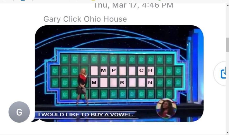 State Rep. Gary Click responded in a text message chain about impeaching Ohio Supreme Court Chief Justice Maureen O'Connor with this GIF.