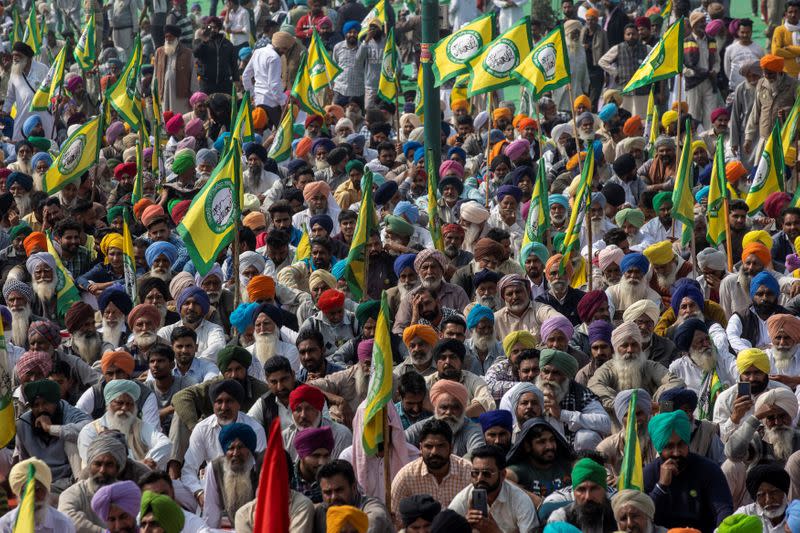 Farmers and agricultural workers attend a rally against farm laws in Barnala