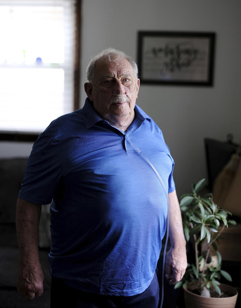 Retired coal miner James Bounds, who has pneumoconiosis, more commonly known as “black lung," poses for a photo at his home in Oak Hill, W.Va., Thursday, July, 13, 2023. Bounds said nothing can be done to reverse the debilitating illness he was diagnosed with at 37 in 1984. But he doesn't want others to suffer the same fate. (AP Photo/Chris Jackson)