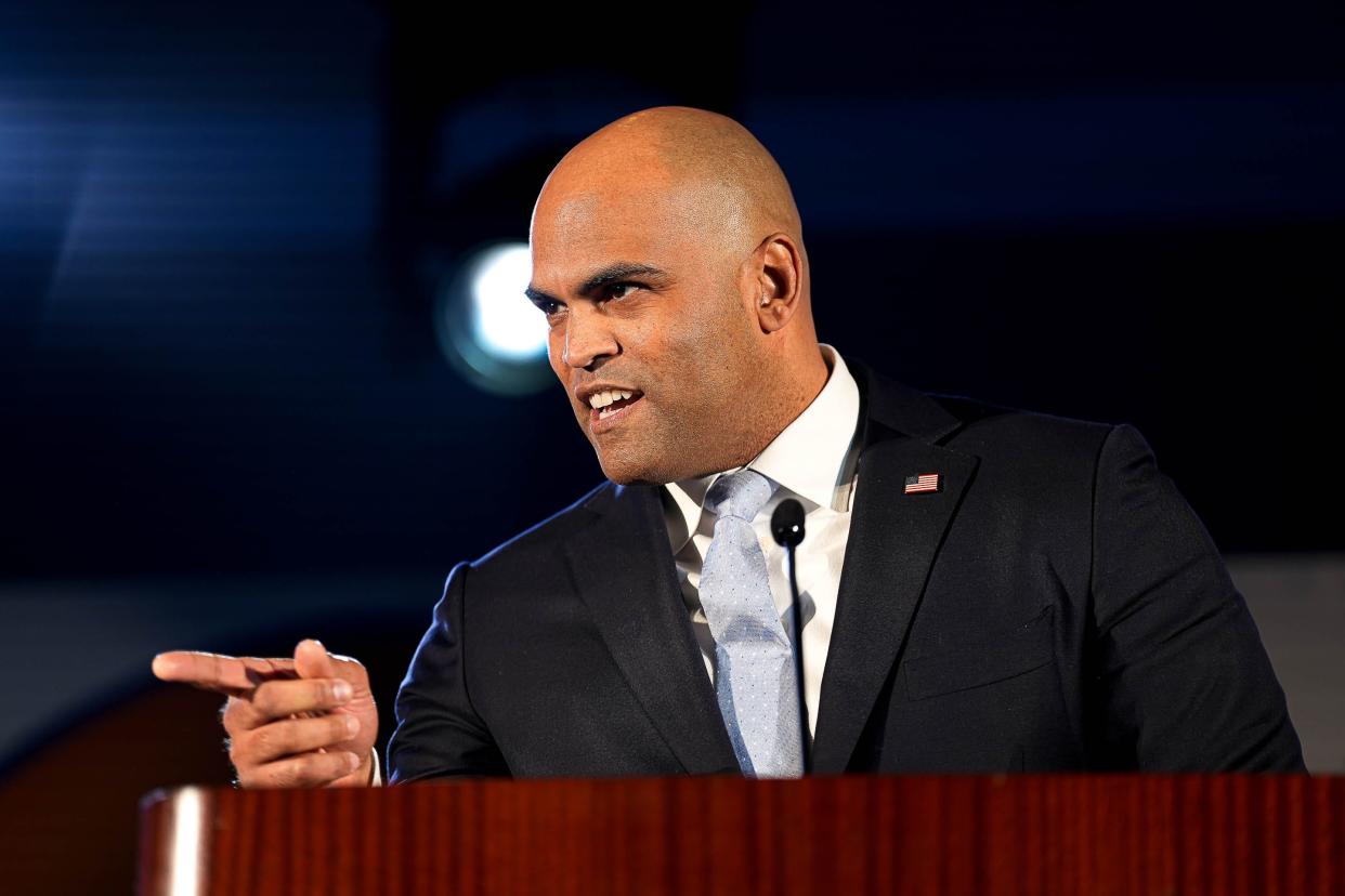 U.S. Rep. Colin Allred speaks at a U.S. Senate Democratic debate hosted by Texas AFL-CIO on Jan. 28 in Austin.