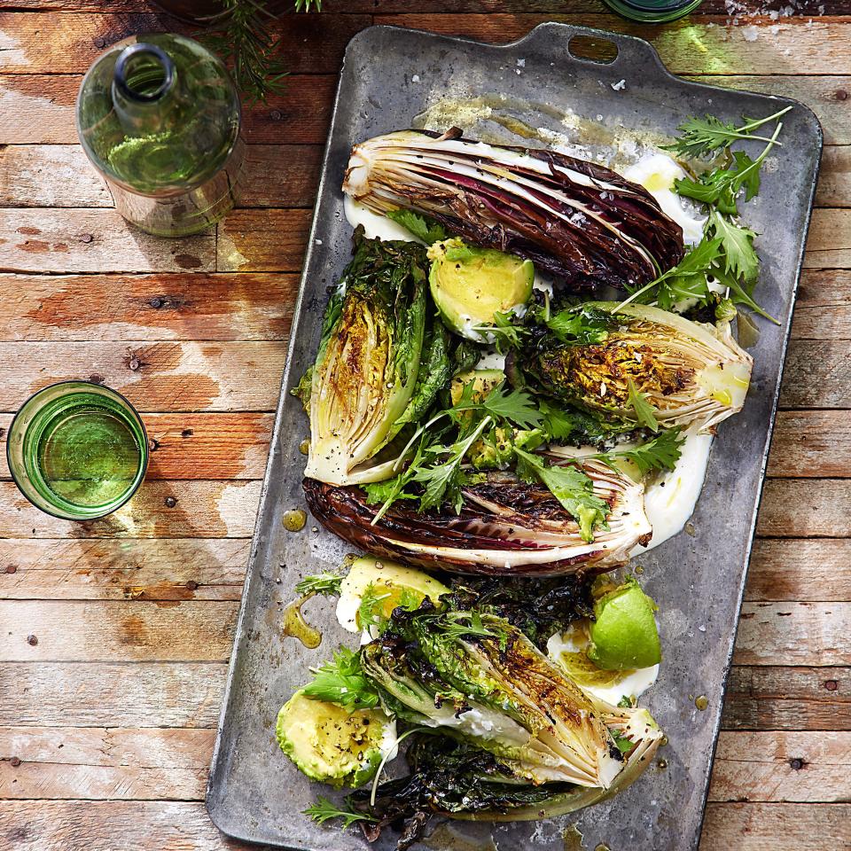 Grilled Lettuces with Crème Fraîche and Avocado