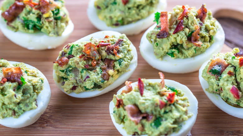 Deviled eggs with green filling