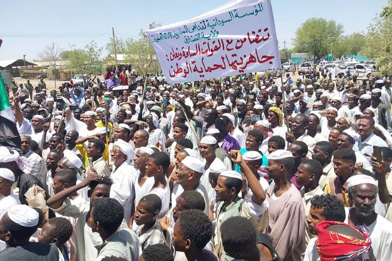 The U.S. Wednesday sanctioned Sudan RSF high-ranking militia leader Abdelrahim Hamdan Dagalo for alleged human rights abuses including massacres and sexual violence. The conflict has worsened a humanitarian crisis that has internally displaced 7.1 million Sudanese. Pictured is a pro-government rally against the RSF April 20 in Al Qadarif city. File Photo by Sudan News Agency