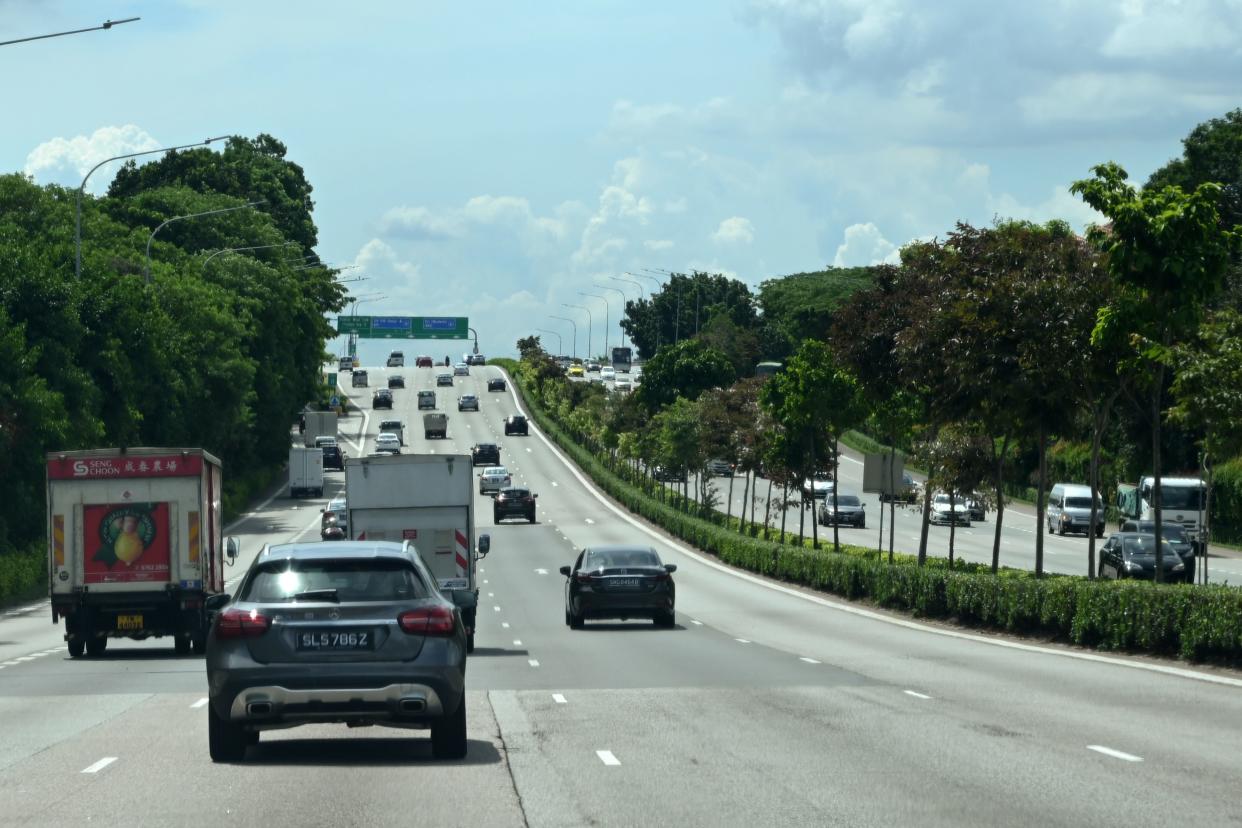 Motorists ply along the central expressway in Singapore on June 4, 2020, as Singapore eases its partial lockdown restrictions aimed at curbing the spread of the COVID-19 novel coronavirus. (Photo by Roslan RAHMAN / AFP) (Photo by ROSLAN RAHMAN/AFP via Getty Images)