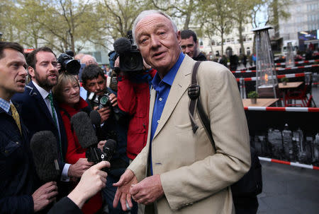 Former London mayor Ken Livingstone speaks to the media after appearing on the LBC radio station in London, Britain, April 30, 2016. REUTERS/Neil Hall