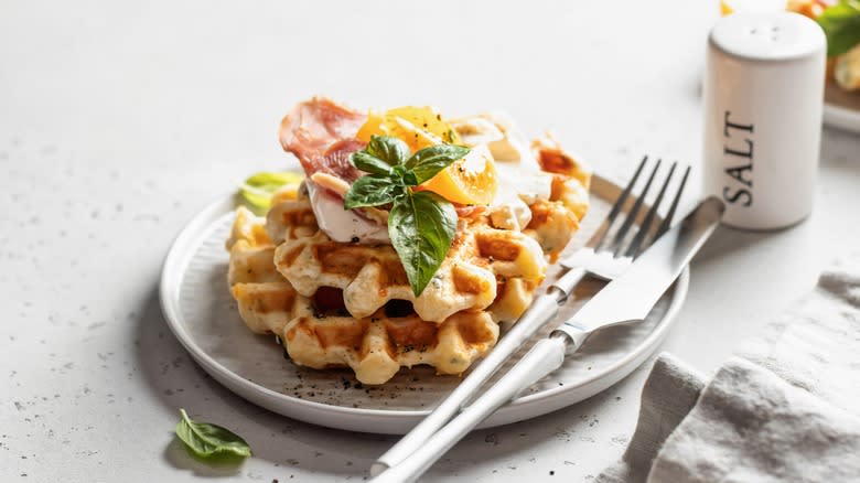 Savory waffles on a plate