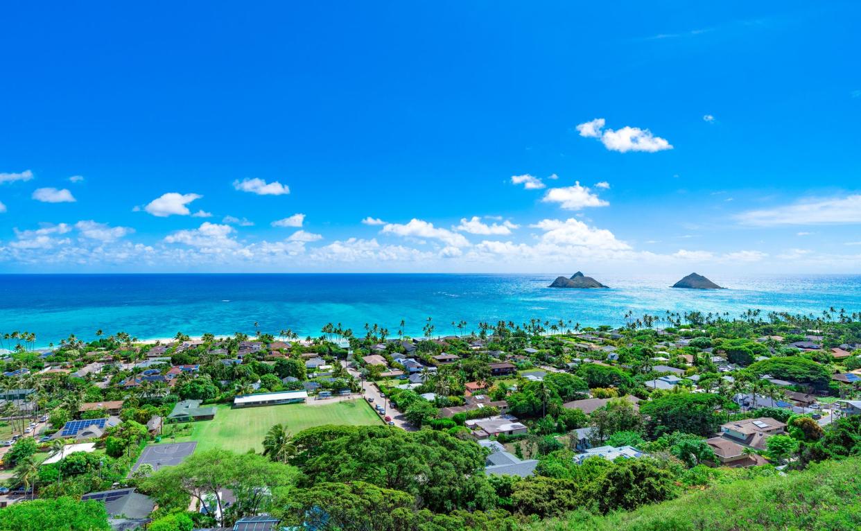 Lanikai Beach as seen from above in Kailua, Oahu, Hawaii