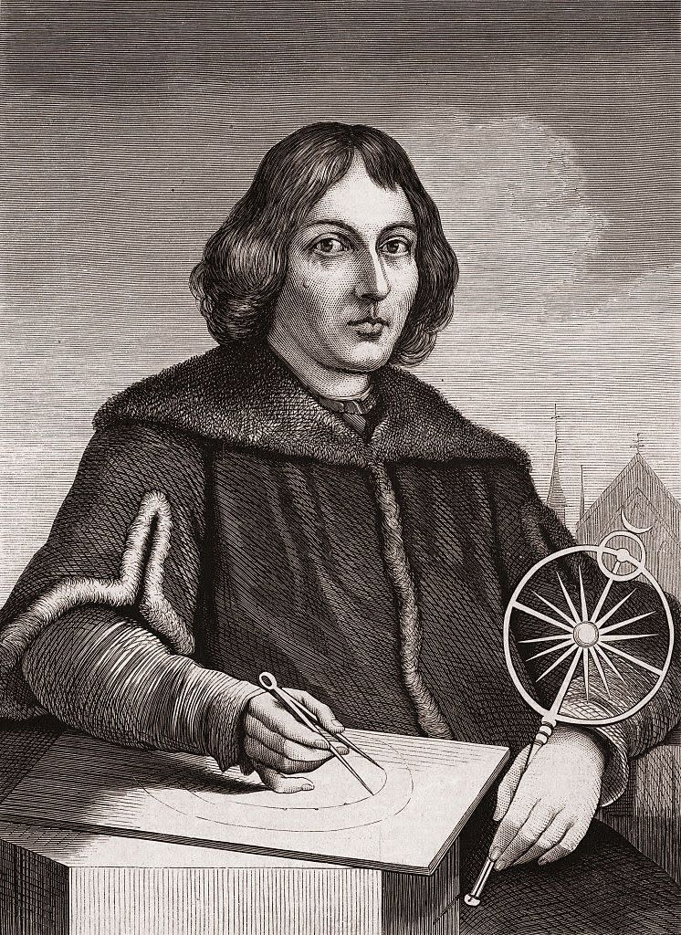 nicolaus copernicus rendered in an engraved portrait