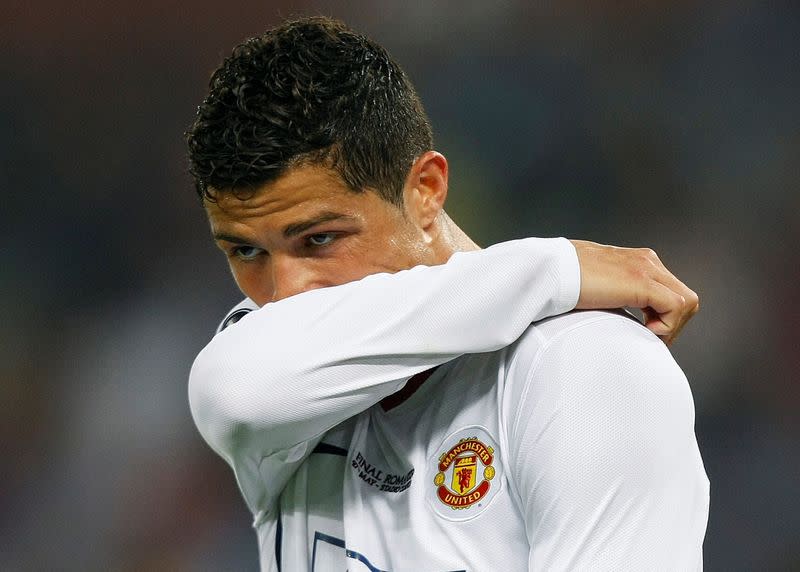 FILE PHOTO: Manchester United's Cristiano Ronaldo reacts during the Champions League final against Barcelona at the Olympic Stadium in Rome