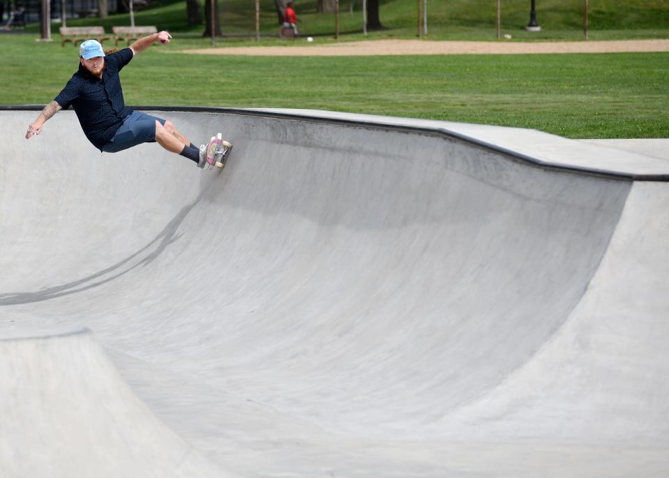 WORCESTER - Mitch "Money Mitch Woo' Reardon of Worcester skateboards at Crompton Park.