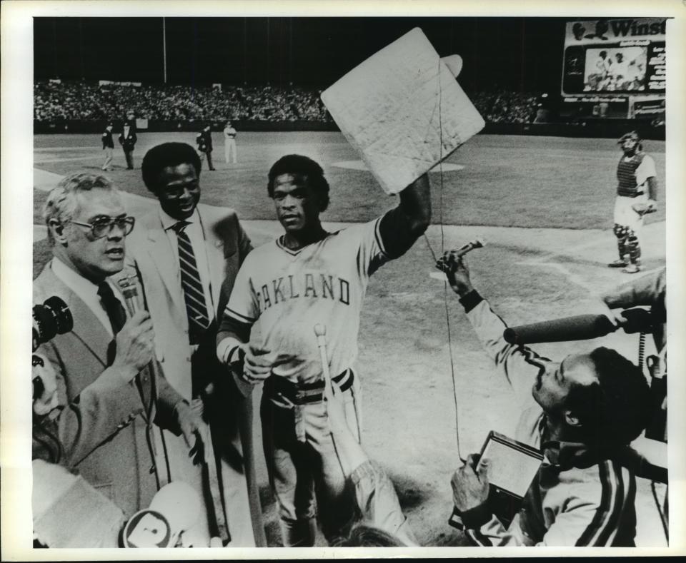 Ricky Henderson off the Oakland A's broke Lou Brock's all-time season stolen base record on Aug. 27, 1982.