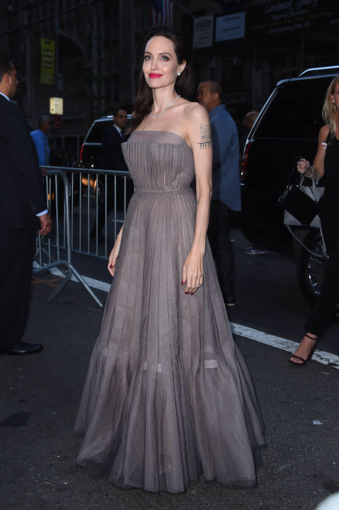 Angelina Jolie gray dress