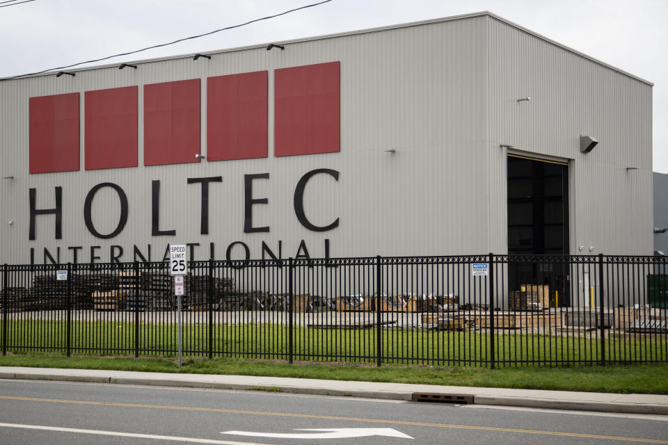 FILE - Materials lie outside a Holtec International facility in Camden, N.J., on June 18, 2019. U.S. nuclear regulators on Tuesday, May 9, 2023, said they licensed a multibillion-dollar complex in New Mexico to temporarily store tons of spent fuel from commercial nuclear power plants around the nation. (AP Photo/Matt Rourke, File)