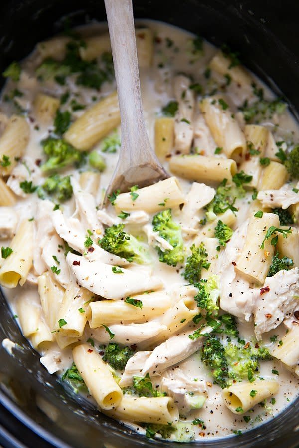 <strong>Get the <a href="https://www.chelseasmessyapron.com/crockpot-chicken-alfredo-pasta-with-broccoli/" target="_blank">Crock Pot Chicken Alfredo Pasta With Broccoli recipe</a>&nbsp;from&nbsp;Chelsea's Messy Apron</strong>