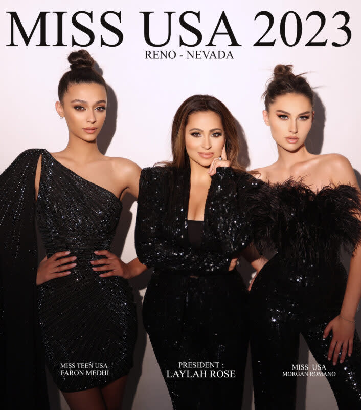 A source told The Post that Miss USA Organization CEO Laylah Rose (center, with previous winners) had secretly posted under Srivastava and Voigt’s names and that “Noelia and UmaSofia were removed from being able to post on the Miss USA Instagram page.” Miss USA