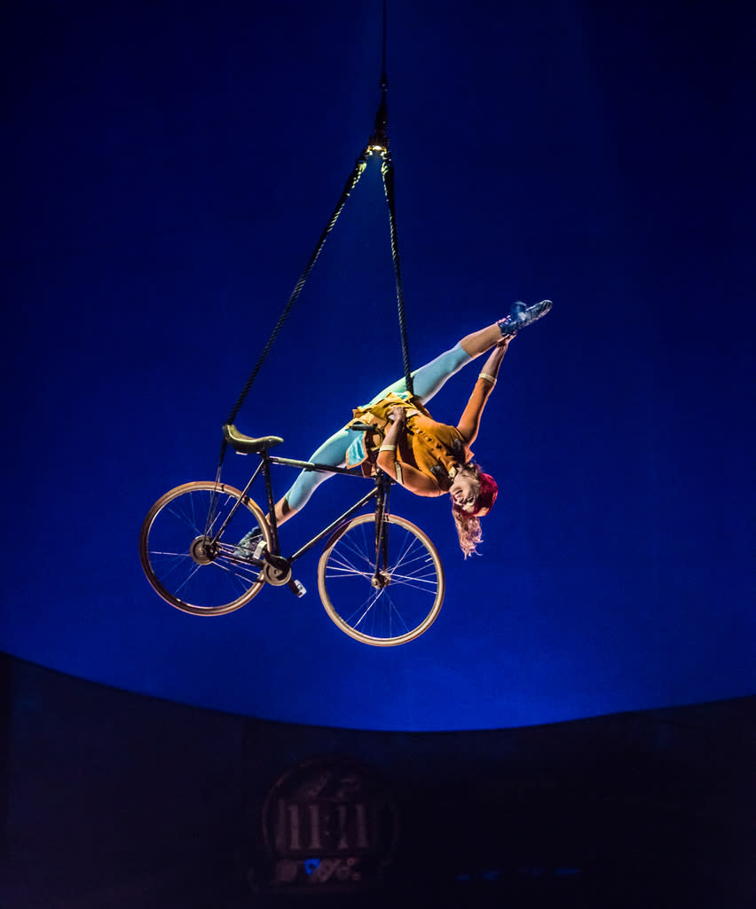 A bicycle trapeze act in Kurios: Cabinet of Curiosities, a Cirque du Soleil show. (Photo: Martin Girard)