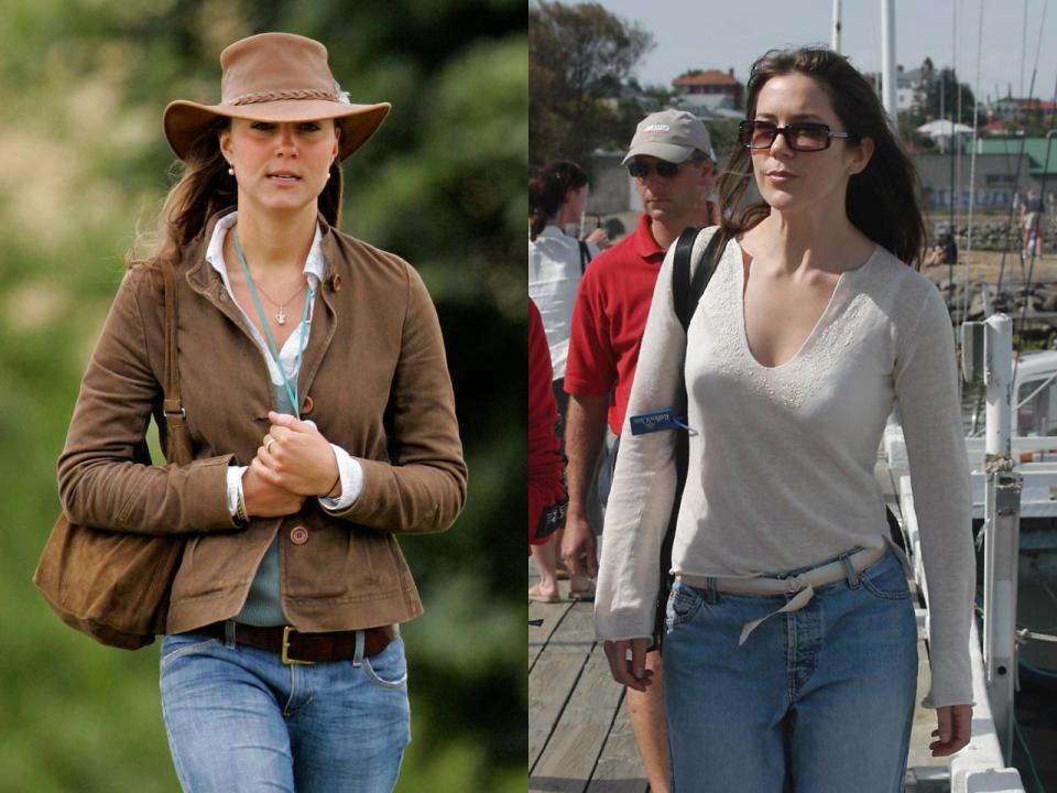 Kate Middleton pictured in 2005 (L), and Princess Mary pictured in 2003 (R).