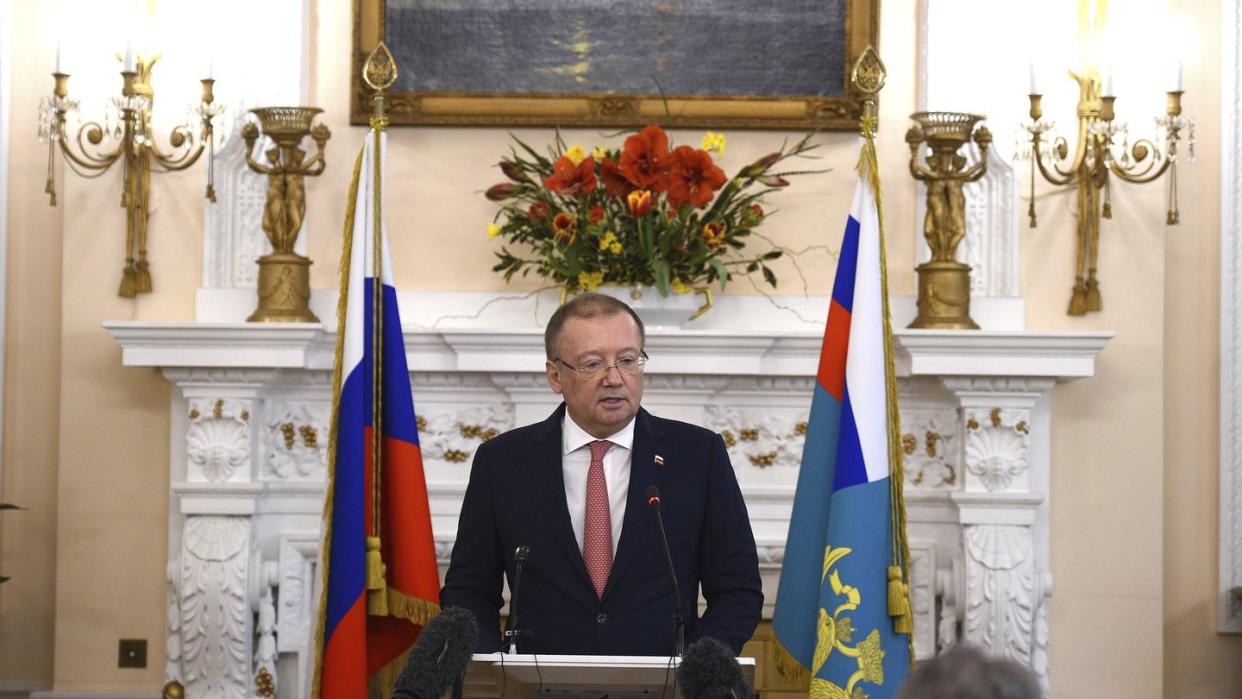 Alexander Wladimirowitsch Jakowenko, russischer Botschafter in London, spricht bei einer Pressekonferenz nach dem Giftanschlag auf den Ex-Agenten Sergej Skripal. Foto: Kirsty O'connor/PA