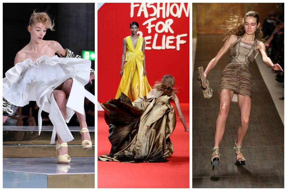 You almost can't avoid becoming fashion roadkill, but you <em>can</em> get back up with style and grace. Ahead, see 10 model falls — and the graceful recoveries that followed.