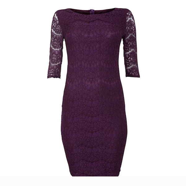 <a href="http://www.newlook.com/shop/womens/dresses/purple-eyelash-lace-3-4-sleeve-dress_264388050" rel="nofollow noopener" target="_blank" data-ylk="slk:Purple lace ¾ dress - £24.99 – New Look;elm:context_link;itc:0;sec:content-canvas" class="link "><b>Purple lace ¾ dress - £24.99 – New Look</b></a><br><br>If you're looking to show off your figure, choose this bodycon style from New Look that hugs your curves. The gorgeous purple shade is great for adding a little colour to your winter wardrobe too.