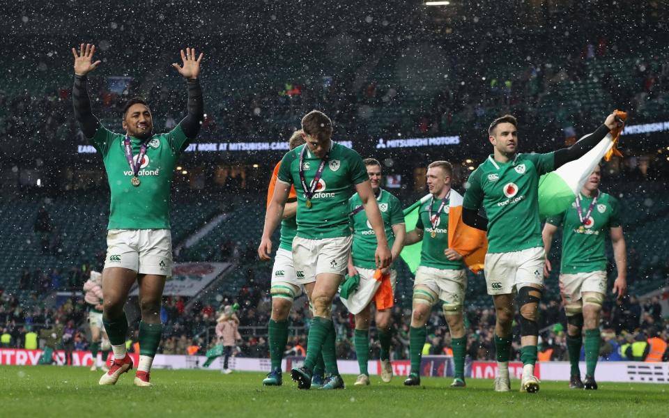 Ireland during their lap of honour at Twickenham - The RFU Collection