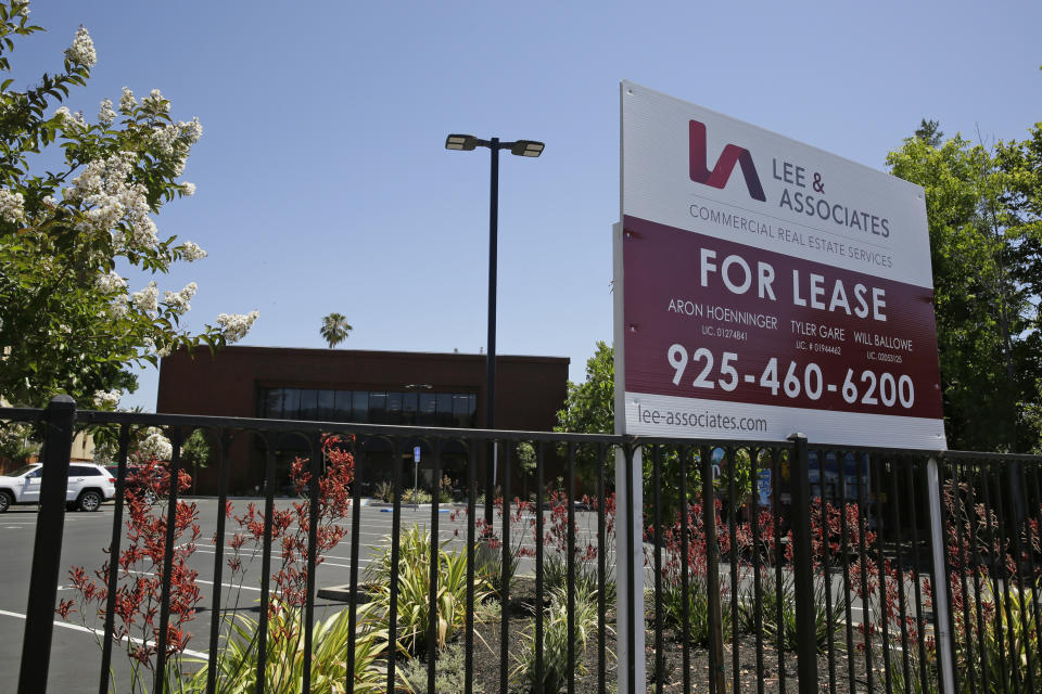 This July 2, 2019, photo shows the former home of the Valley Times newspaper with a For Lease sign posted in Pleasanton, Calif. The decline of local news outlets in the U.S. has been associated mostly with rural, lower income areas. But the demise of local daily newspapers that once served hundreds of thousands of readers throughout the eastern San Francisco Bay Area shows that local news is being hit hard even in relatively affluent areas with high education levels. (AP Photo/Eric Risberg)