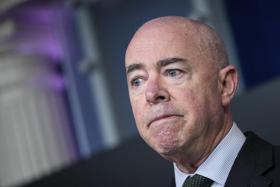 Secretary of Homeland Security Alejandro Mayorkas briefs reporters on the cyber attack on the Colonial Pipeline and the U.S. response during the daily press briefing at the White House on May 11, 2021 in Washington, DC. (Drew Angerer/Getty Images)