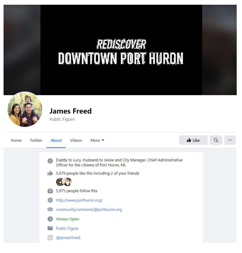 The Facebook page belonging to Port Huron, Michigan, city manager James Freed. / Credit: Supreme Court filing