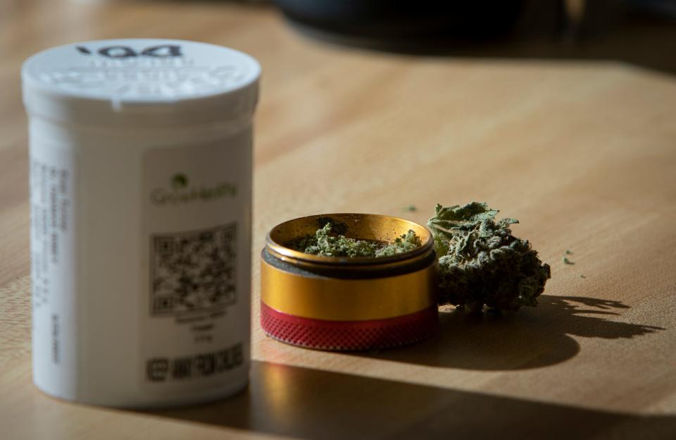 Marijuana legally obtained with a medical marijuana card at Evan Turner's home in Gulf Breeze, Florida on Monday, June 6, 2022.  Turner would like to get a job in the medical marijuana industry but is unable because of his record.
