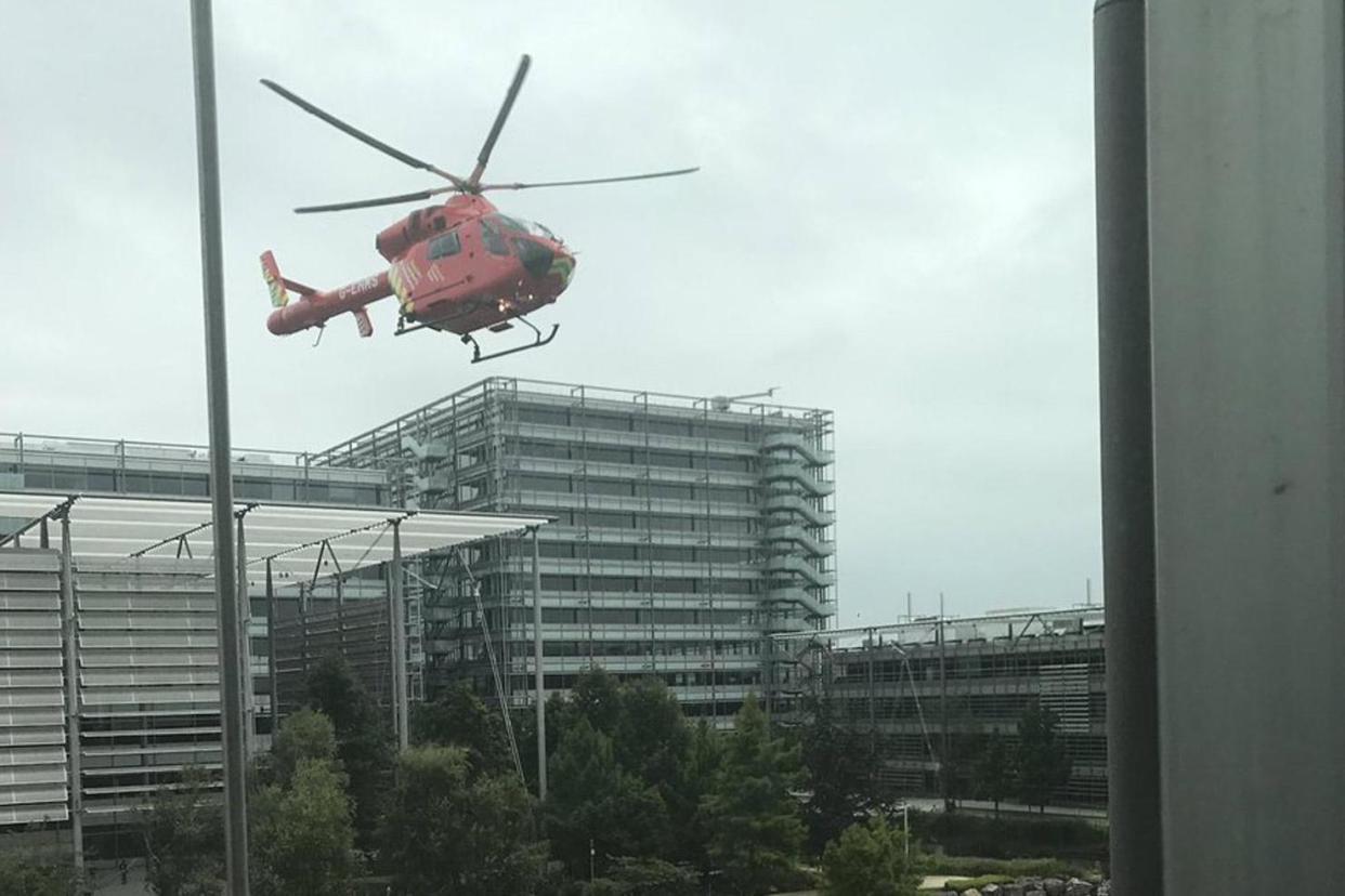 The air ambulance lands near to Chiswick Business Park