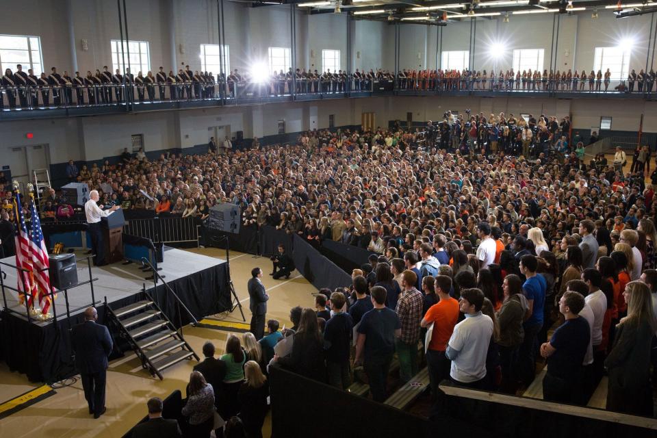 Vice President Joe Biden delivers remarks on ending campus sexual assault during an &ldquo;It&rsquo;s On Us&rdquo; Event at the University of Illinois Urbana-Champaign campus. Urbana, Illinois, April 23,&nbsp;2015.