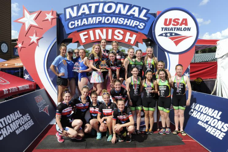 High school athletes celebrate after the 2016 High School National Championships in Birmingham, Alabama (Mario Cantu/CIMAGES).