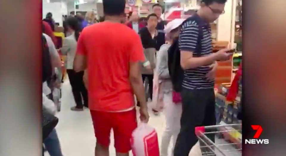 At Hurstville Coles, baby formula raiders queue to clear the shelves. Source: 7 News