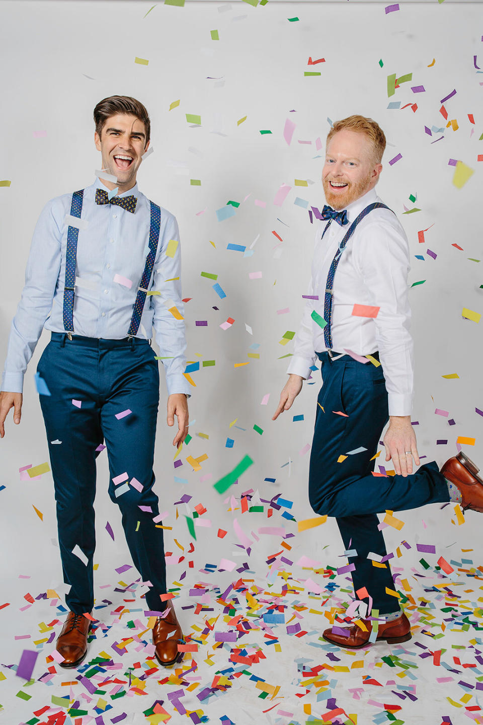 Look at "Modern Family" star Jesse Tyler Ferguson. He and his husband are so happy he has his own <a href="https://www.thetiebar.com/jtf" target="_blank" rel="noopener noreferrer">brand of bow ties</a> that confetti flew out of nowhere.