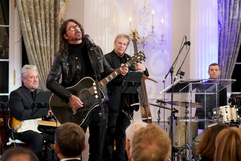 Dave Grohl performs onstage during the launch of the Global Music Diplomacy Initiative at the U.S. Department of State on Sept 27 in Washington, DC.