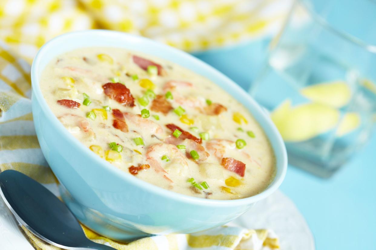 Chowder with Sweet Corn, Shrimp and Bacon