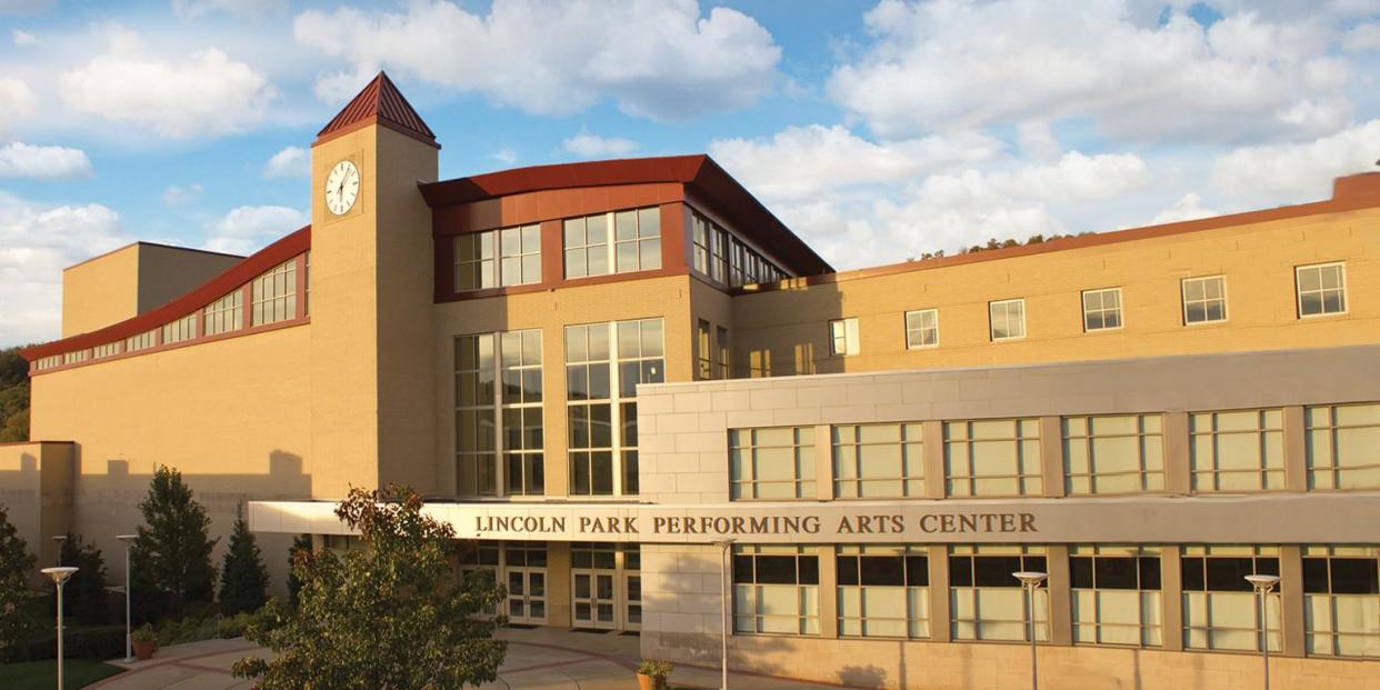 An aerial view of the Lincoln Park Performing Arts Center, which is connected to the Lincoln Park Performing Arts Charter School, in Midland.