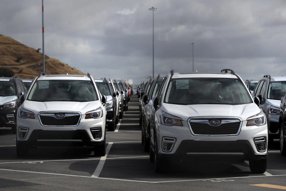 RICHMOND, CALIFORNIA - MAY 17: Brand new Subaru cars sit in a lot at Auto Warehousing Company near the Port of Richmond on May 17, 2019 in Richmond, California. U.S. President Donald Trump says he will hold off on applying new tariffs on cars and auto parts for up to six months as negotiations on trade deals continue with Japan and the European Union. (Photo by Justin Sullivan/Getty Images)