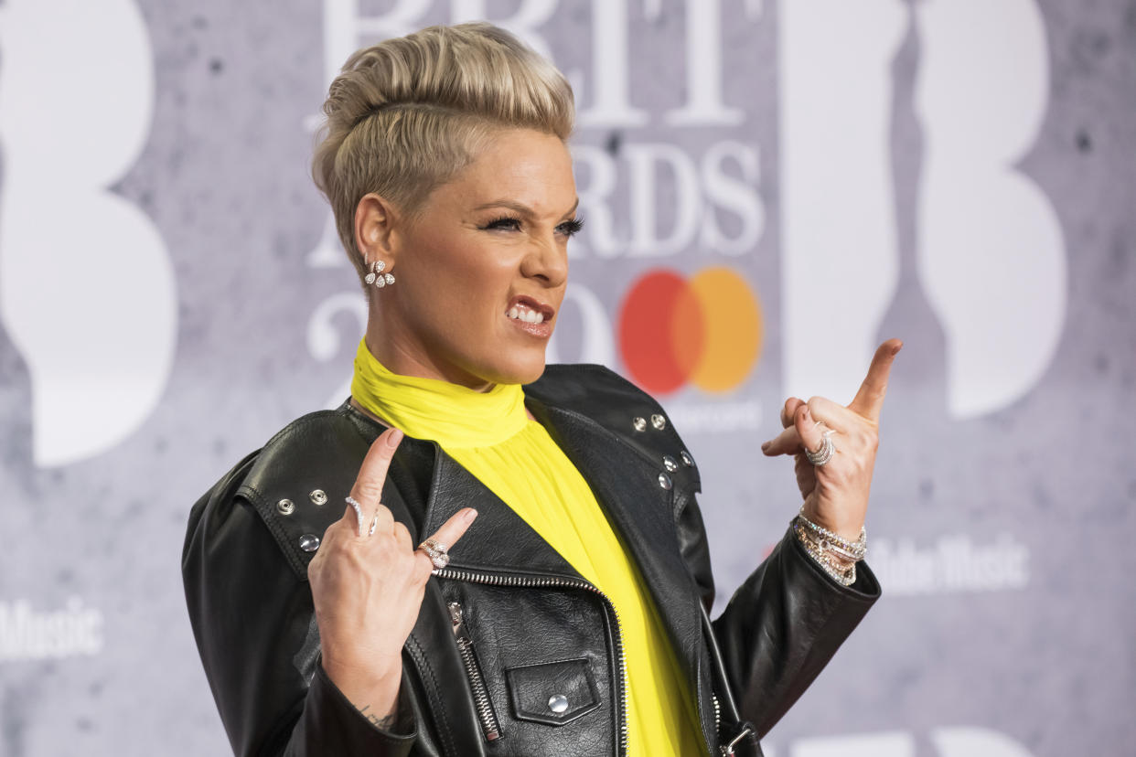 Singer Pink poses for photographers upon arrival at the Brit Awards in London, Wednesday, Feb. 20, 2019. (Photo by Vianney Le Caer/Invision/AP)