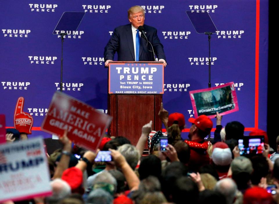 PHOTO: In this  Nov. 6, 2016, file photo, Republican presidential candidate Donald Trump speaks at a campaign rally in Sioux City, Iowa. (Brennan Linsley/AP, FILE)