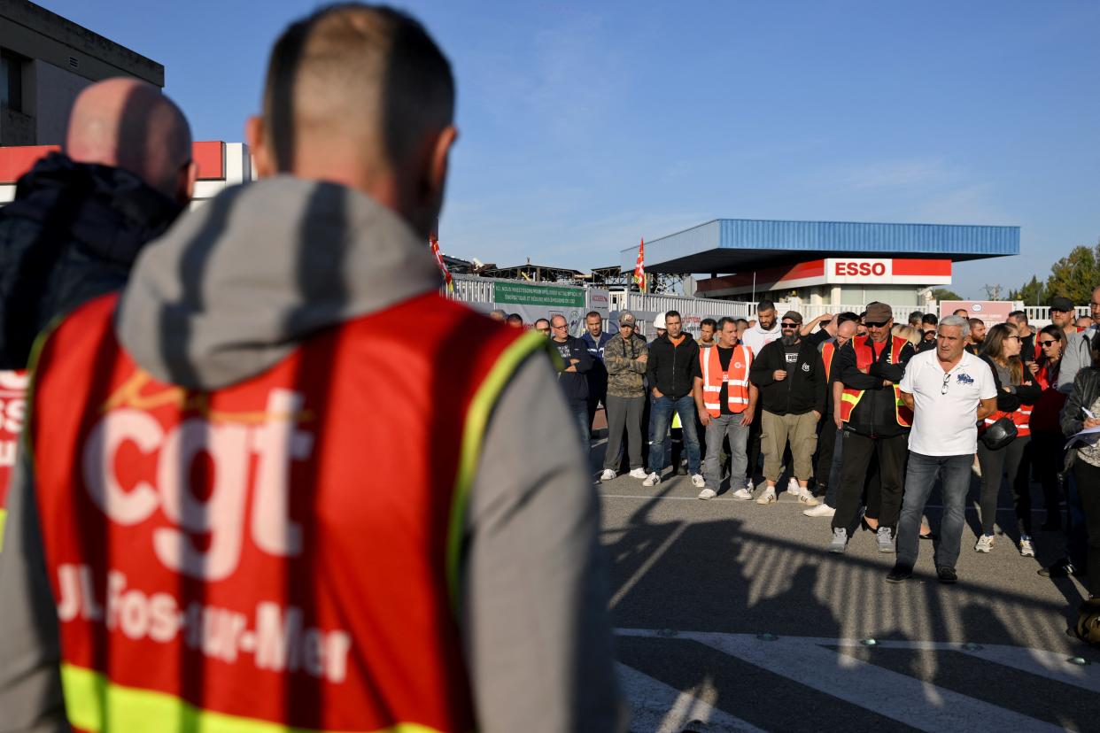 Blocage de la raffinerie de Fos-sur-Mer (Photo by Nicolas TUCAT / AFP) (Photo by NICOLAS TUCAT/AFP via Getty Images)