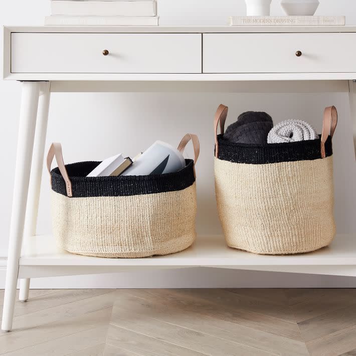 6) Leather Handle Baskets